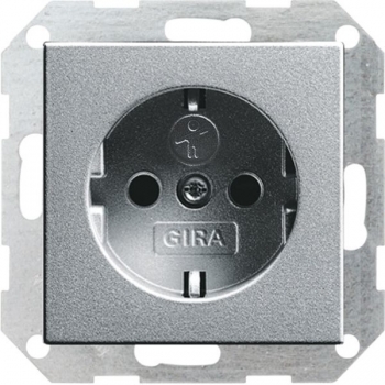 GIRA System 55, SCHUKO-Steckdose 16 A 250 V~ mit integriertem erhöhtem Berührungsschutz (Shutter) und Symbol Steckklemmen, Farbe Alu (045326)