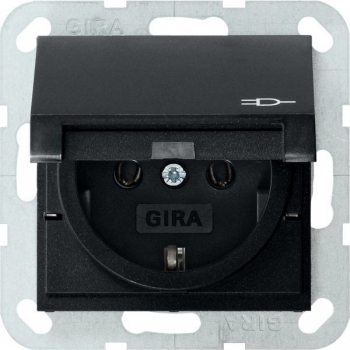 GIRA System 55, SCHUKO-Steckdose 16 A 250 V~ mit Klappdeckel, Steckklemmen, Schwarz matt (0454005)