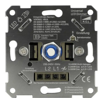 Druck-Wechseldimmer für LED-Lampen, Leistung: 7-110W, inkl. Wellenadapter 4 auf 6 mm (Hausmarke)