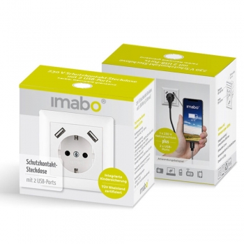 230V Steckdose mit 2 x USB Ladegeräten bis 2.8 A Silber (Alu) - imabo®