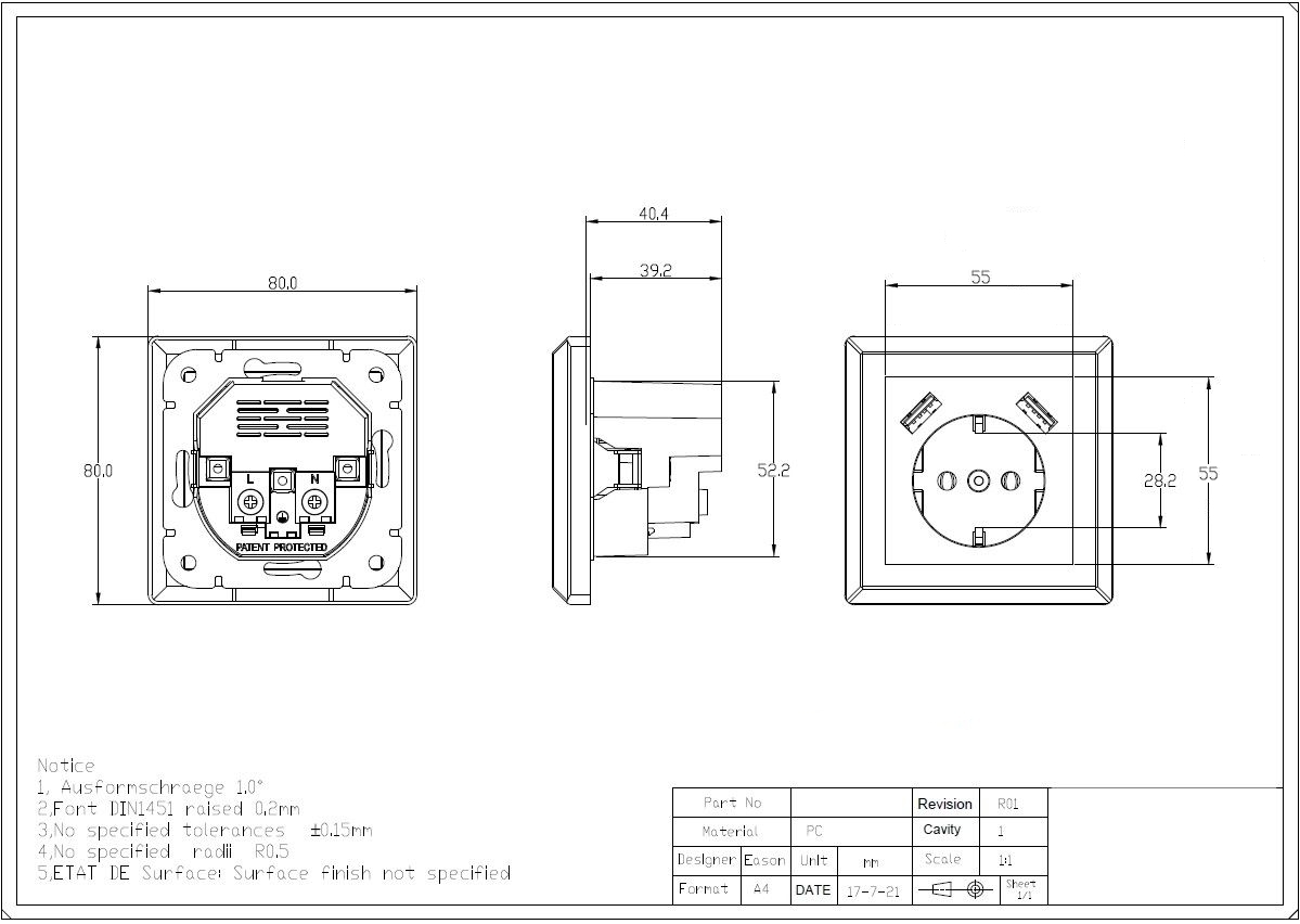 ADAKAT Unterputz-Steckdose Unterputz Doppelsteckdose mit USB-A USB