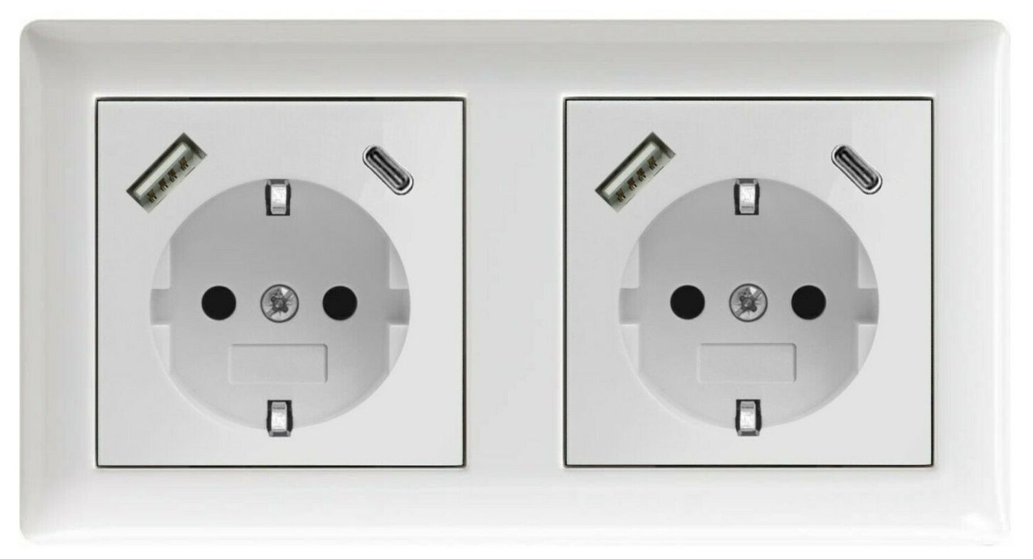 Einbausteckdose mit 1 USB-A Doppelsteckdose, schaltbar und 1