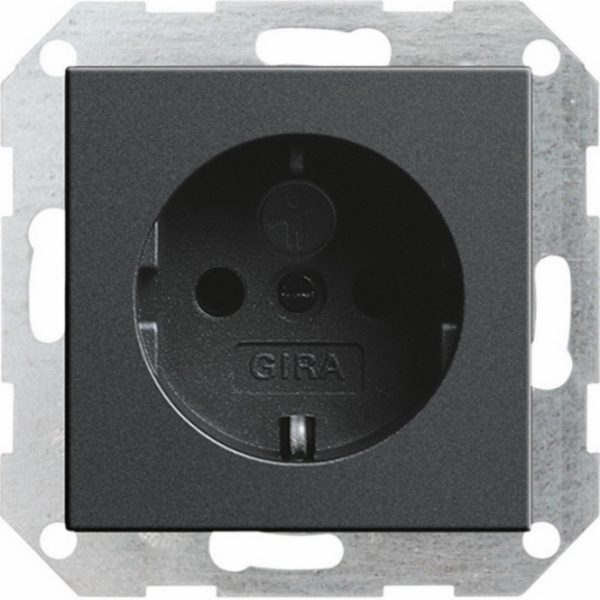 GIRA System 55, SCHUKO-Steckdose 16 A 250 V~ mit integriertem erhöhtem Berührungsschutz (Shutter) und Symbol Steckklemmen, Anthrazit (045328)