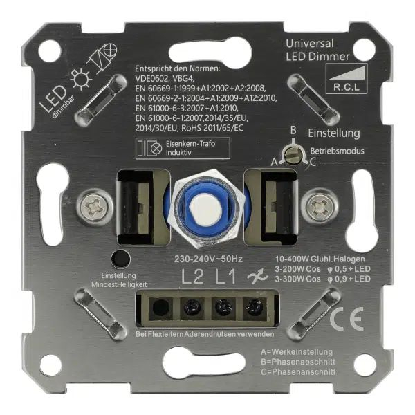 Druck-Wechseldimmer für LED-Lampen, Leistung: 7-110W, inkl. Wellenadapter 4 auf 6 mm (Hausmarke)