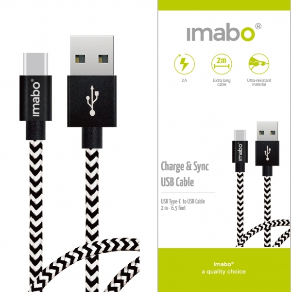 imabo® - 2m USB-C Typ C Ladekabel / Datenkabel, Nylon, 2A Schnellladung