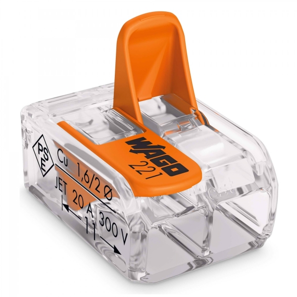 Wago 221-412 COMPACT-Verbindungsklemme 2-Leiter-Klemme mit Betätigungshebeln transparent 100 Stück